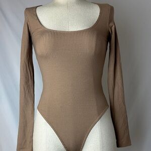 OZMA Elegant Tan Long Sleeve Bodysuit